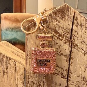 Pink Rhinestone Perfume Bottle Keychain